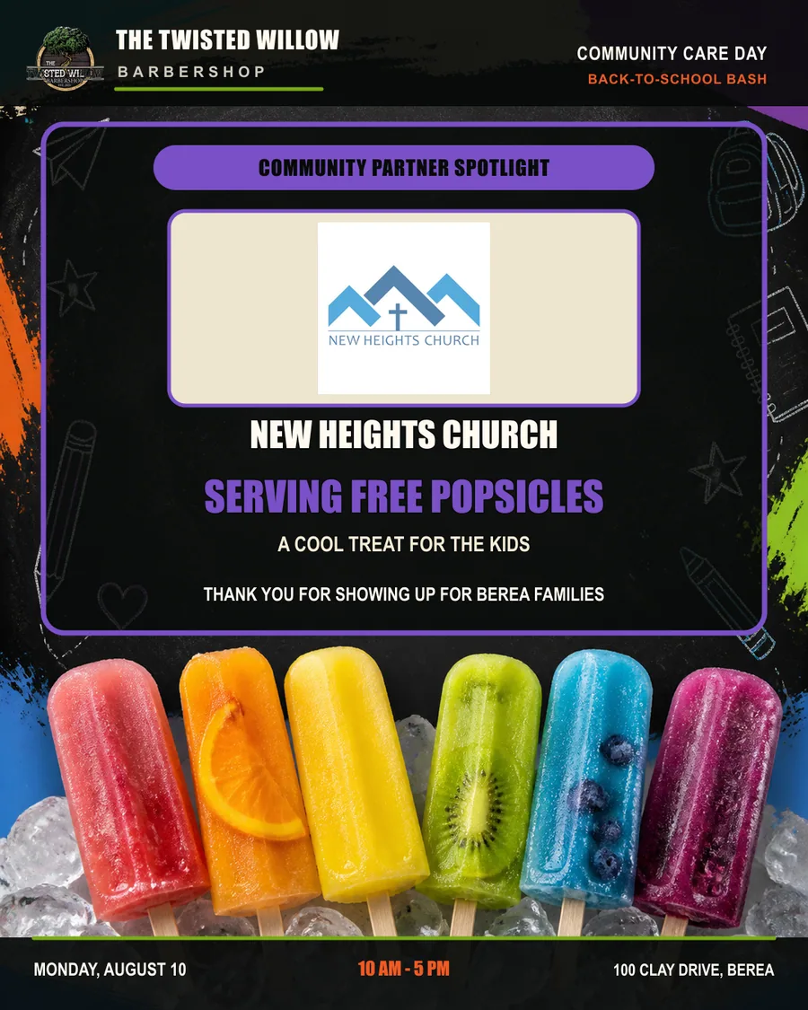 New Heights Church Community Care Day partner spotlight announcing free popsicles